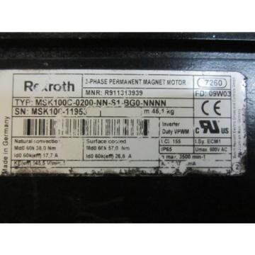 Rexroth MSK100C-0200-NN-S1-BG0-NNNN Permanent Magnet Motor 17.7A 600VAC *Tested*