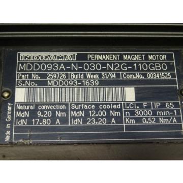 Indramat Rexroth Permanent Magnet Motor MDD093A-N-030-N2G-110GB0