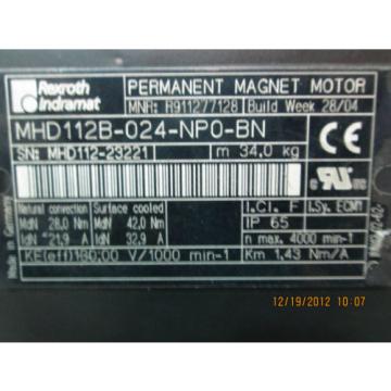 Rexroth Indramat Servo Motor, # MHD112B-024-NPO-BN, R911277128 * * WARRANTY * *