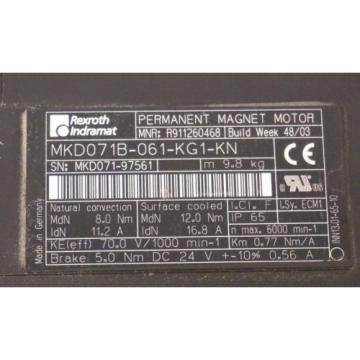 REXROTH INDRAMAT MKD071B-061-KG1-KN SERVO MOTOR R911260468 , MKD071B061KG1KN