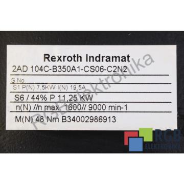 2AD104C-B350A1-CS06-C2N2 19.5A 1600MIN-1 SERVOMOTOR REXROTH INDRAMAT ID15099