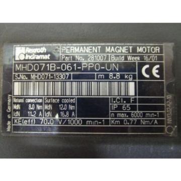 INDRAMAT/REXROTH MHD071B-061-PP0-UN PERMANENT MAGNET MOTOR - USED -FREE SHIPPING