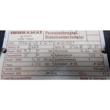 REXROTH INDRAMAT Servomotor MAC 093A-0-LS-3-C/110-A-0/S001  -used-